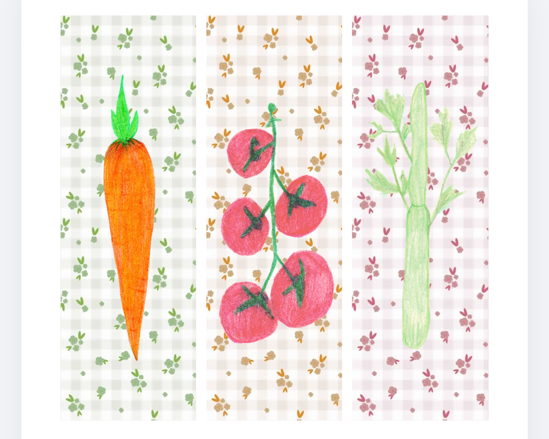 (3) Veggie Bookmarks with Rounded Edges