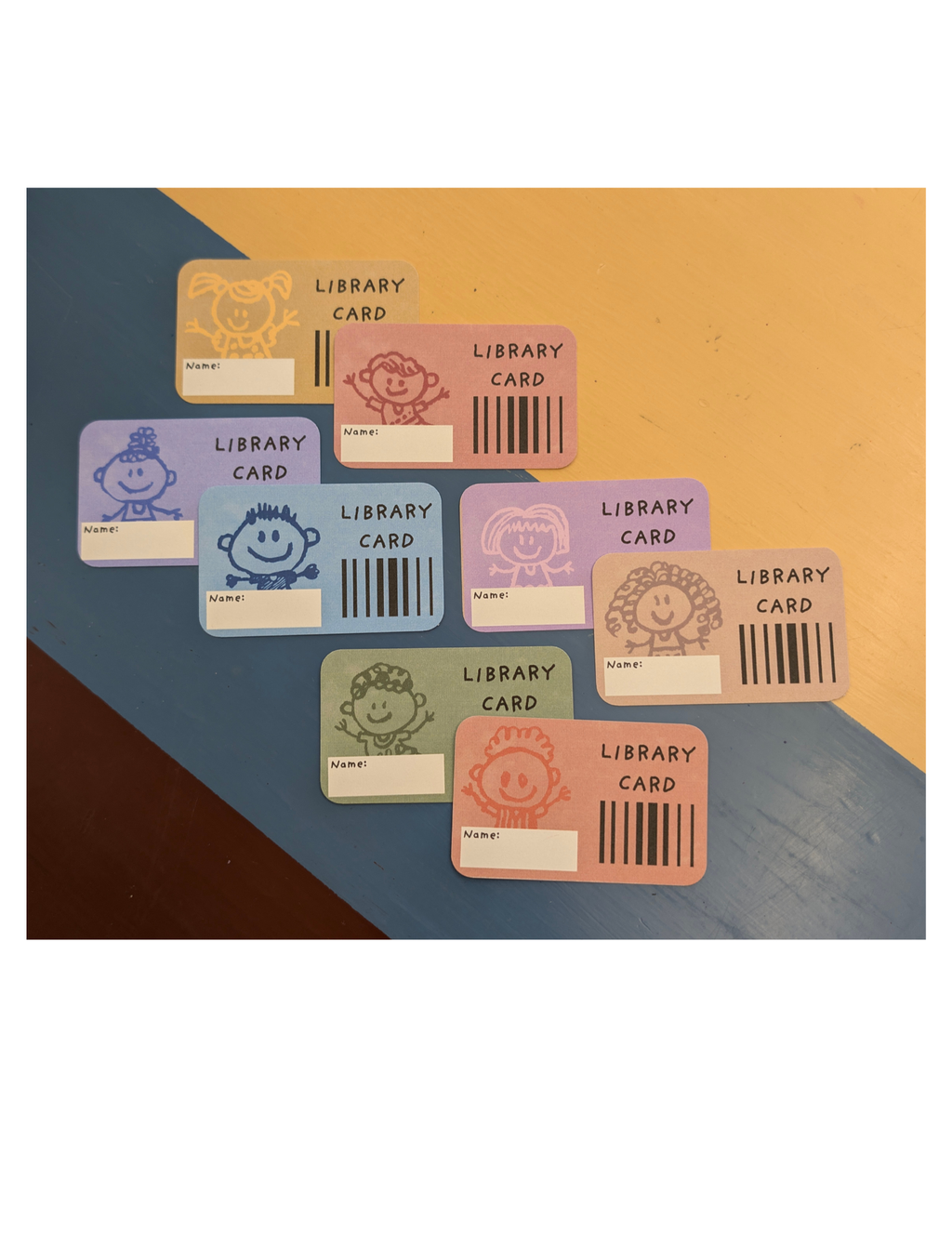 (8) Library Cards for Pretend Play/Bookmarks w/ Rounded Edges